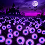 Purple Halloween Decorations Outdoor, 8 Pack 48 LED Solar Scary Eyeball Swaying Lights, Purple Solar Firefly