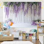 Purple Lavender Wedding Backdrop Background for Photography, Flower Butterfly Bridal Shower Mother's Day Party, alternate