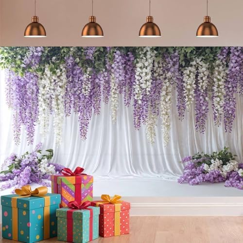 Purple Lavender Wedding Backdrop Background for Photography, Flower Butterfly Bridal Shower Mother's Day Party, alternate