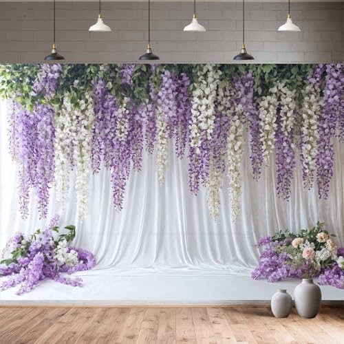 Purple Lavender Wedding Backdrop Background for Photography, Flower Butterfly Bridal Shower Mother's Day Party, alternate