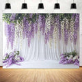 Purple Lavender Wedding Backdrop Background for Photography, Flower Butterfly Bridal Shower Mother's Day Party