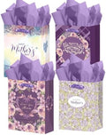 Purple Medium Gift Bags with Tissue Paper Cardboard Gift Bags for Women Mom Grandma Party Supply(4pcs Bags