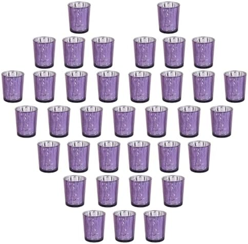 Purple Mercury Glass Tea Light Holders Set of 36 - Elegant Votive Candle Holders for Weddings, Showers and Home