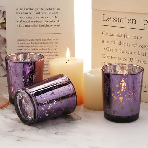 Purple Mercury Glass Tea Light Holders Set of 36 - Elegant Votive Candle Holders for Weddings, Showers and Home, alternate
