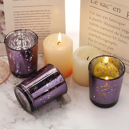 Purple Mercury Glass Tea Light Holders Set of 36 - Elegant Votive Candle Holders for Weddings, Showers and Home, alternate