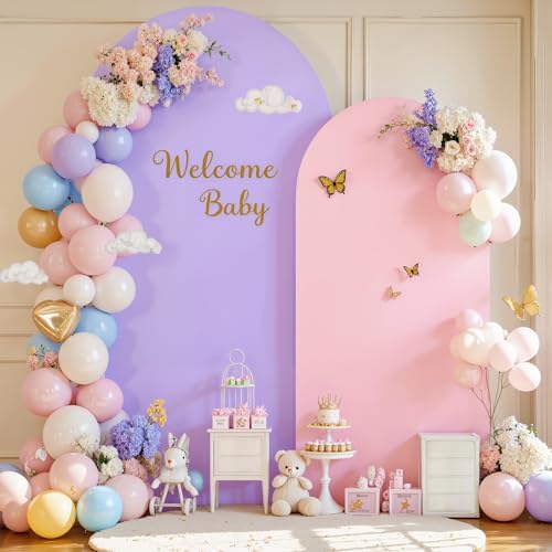 Purple Pink Arch Backdrop Cover 7.2FT Party Wedding Arch Covers Stretchy Backdrop Decorations Baby Shower Bridal, alternate