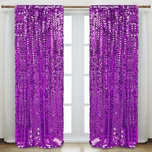 Purple Sequin Backdrop,18MM Large Sequin 4x10 ft, 2 Panel in 4 ft W x 10 ft L (2 Panels) in Purple