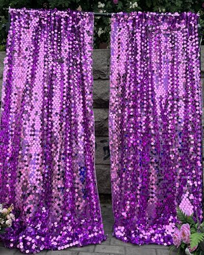 Purple Sequin Backdrop,18MM Large Sequin 4x10 ft, 2 Panel in 4 ft W x 10 ft L (2 Panels) in Purple, alternate view 2