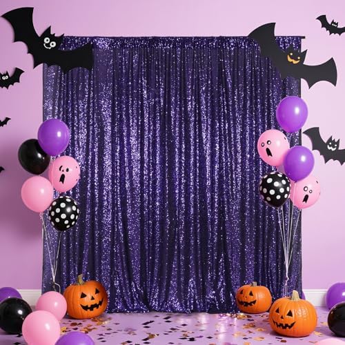 Purple Sequin Backdrop, 6Ft x 8Ft Glitter Photography Background Curtains for Halloween Party Wedding Birthday, alternate