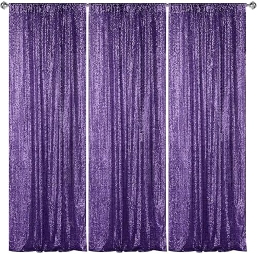 Purple Sequin Backdrop Curtain 3 Panels 2FTx8FT Glitter Purple Background Drapes Sparkle Photography Backdrop