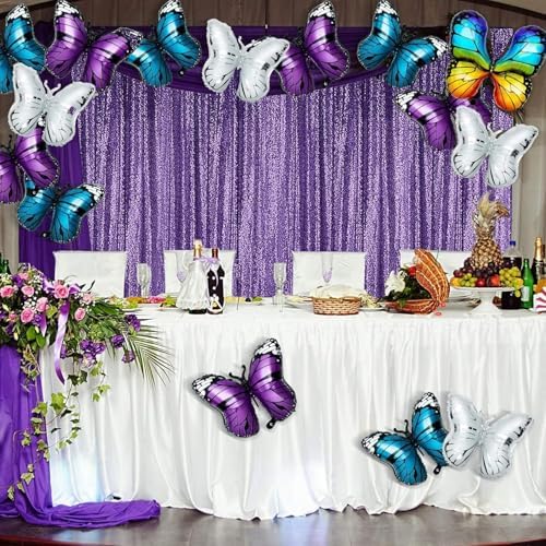 Purple Sequin Backdrop Curtain 3 Panels 2FTx8FT Glitter Purple Background Drapes Sparkle Photography Backdrop, alternate view