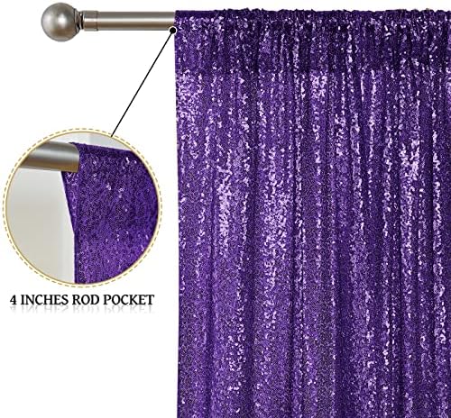 Purple Sequin Backdrop Curtain 3 Panels 2FTx8FT Glitter Purple Background Drapes Sparkle Photography Backdrop, alternate view