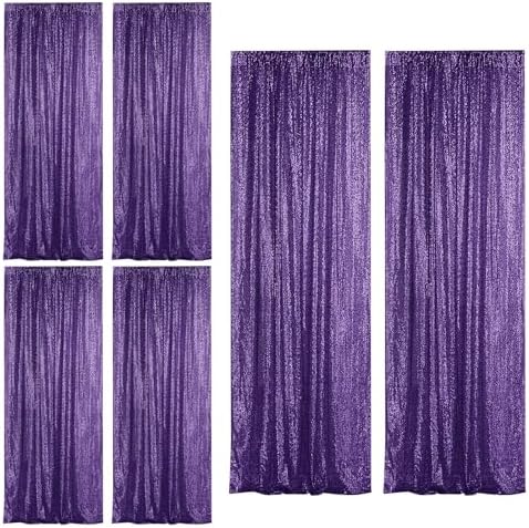 Purple Sequin Backdrop Curtain 6 Panels 2FTx8FT Glitter Purple Background Drapes Sparkle Photography Backdrop