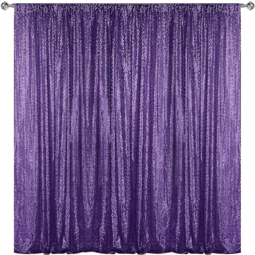 Purple Sequin Backdrop Curtain 8FTx8FT Glitter Purple Background Drapes Sparkle Photography Backdrop for Party
