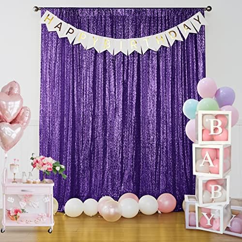 Purple Sequin Backdrop Curtain 8FTx8FT Glitter Purple Background Drapes Sparkle Photography Backdrop for Party, alternate