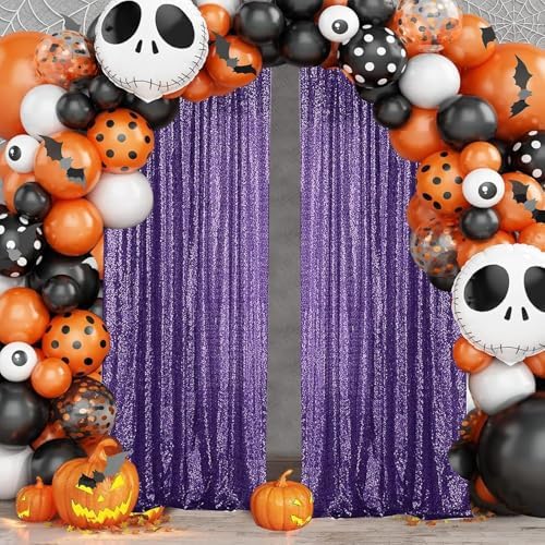 Purple Sequin Backdrop Curtain 8FTx8FT Glitter Purple Background Drapes Sparkle Photography Backdrop for Party, alternate