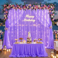 Purple Sheer Backdrop Curtains with Lights String for Baby Shower Girls 2 Panels 5×8ft Tulle Backdrop Curtain