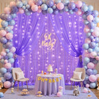 Purple Sheer Backdrop Curtains with Lights String for Baby Shower Girls 2 Panels 5×8ft Tulle Backdrop Curtain, alternate view
