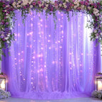 Purple Sheer Backdrop Curtains with Lights String for Baby Shower Girls 2 Panels 5×8ft Tulle Backdrop Curtain, alternate view
