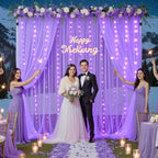 Purple Sheer Backdrop Curtains with Lights String for Baby Shower Girls 2 Panels 5×8ft Tulle Backdrop Curtain, alternate view