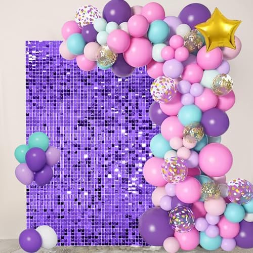 Purple Shimmer Wall Backdrop, 24 Panels, 6x4 Ft Photo Backdrop in 6x4 Ft