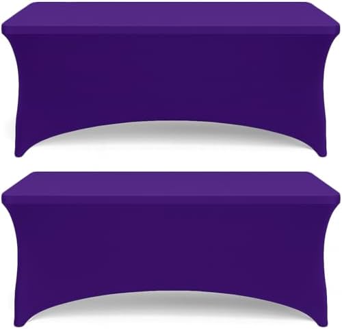 Purple Spandex Table Covers 6ft, 2 Pack - Elegant, Durable, Stretchy 6ft Table Cover Fitted, Wrinkle and Stain