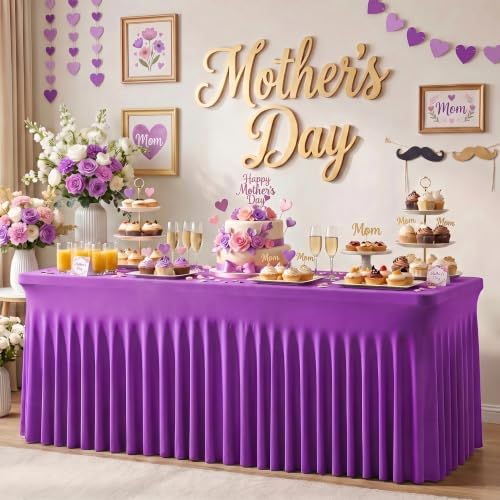 Purple Spandex Tablecloth for 8FT Rectangle Tables, Table Skirt, alternate view 2
