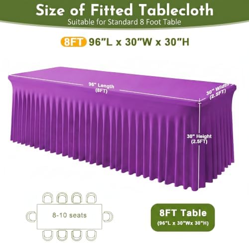 Purple Spandex Tablecloth for 8FT Rectangle Tables, Table Skirt, alternate view 3