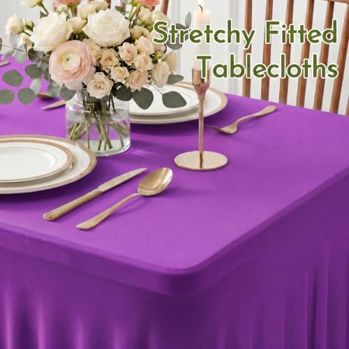 Purple Spandex Tablecloth for 8FT Rectangle Tables, Table Skirt, alternate view 5