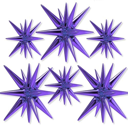 Purple Star Spike Balloons 6pcs Explosion Foil Mylar Balloons in 6 PCS - 27&22 Inch in Purple