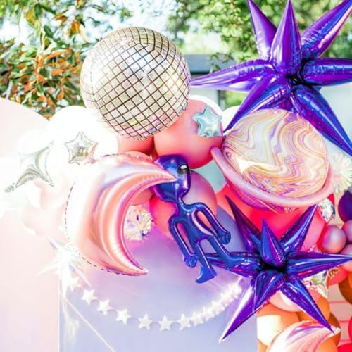 Purple Star Spike Balloons 6pcs Explosion Foil Mylar Balloons in 6 PCS - 27&22 Inch in Purple, alternate view 2
