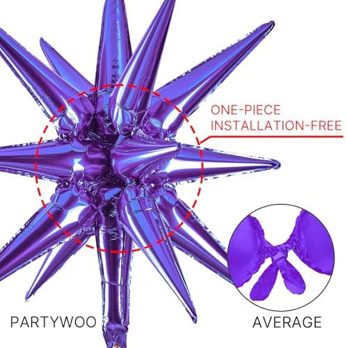 Purple Star Spike Balloons 6pcs Explosion Foil Mylar Balloons in 6 PCS - 27&22 Inch in Purple, alternate view 4