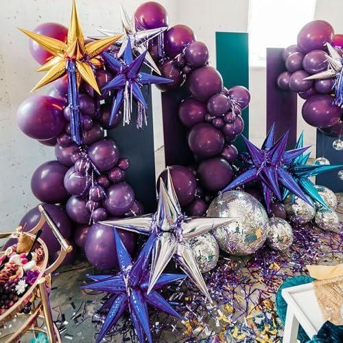 Purple Star Spike Balloons 6pcs Explosion Foil Mylar Balloons in 6 PCS - 27&22 Inch in Purple, alternate view 5
