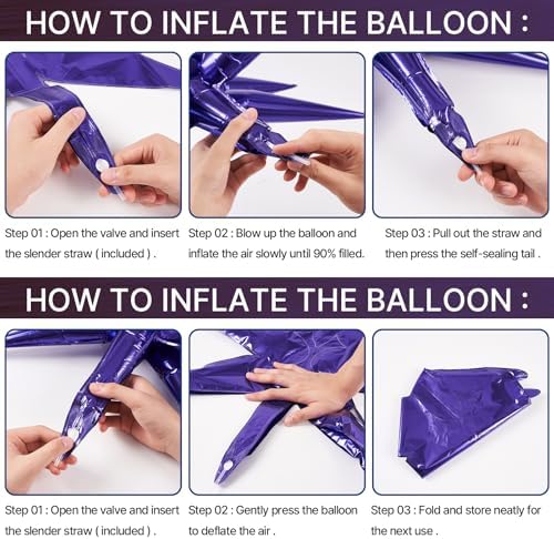Purple Star Spike Balloons 6pcs Explosion Foil Mylar Balloons in 6 PCS - 27&22 Inch in Purple, alternate view 6