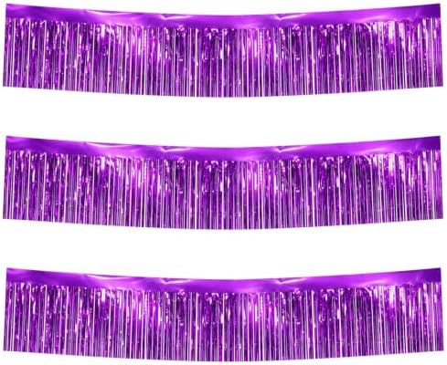 Purple Streamers Parade Float Decorations 3 Packs 36 Feet Metallic Purple Foil Fringe Garland Wall Ceiling