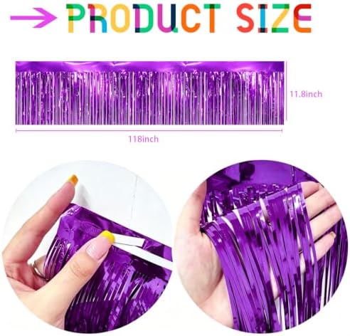 Purple Streamers Parade Float Decorations 3 Packs 36 Feet Metallic Purple Foil Fringe Garland Wall Ceiling, alternate view 2
