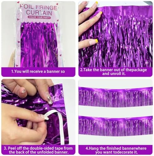 Purple Streamers Parade Float Decorations 3 Packs 36 Feet Metallic Purple Foil Fringe Garland Wall Ceiling, alternate view 3