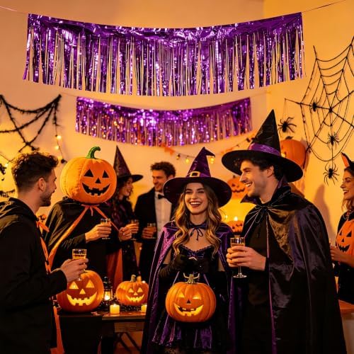Purple Streamers Parade Float Decorations 3 Packs 36 Feet Metallic Purple Foil Fringe Garland Wall Ceiling, alternate view 5