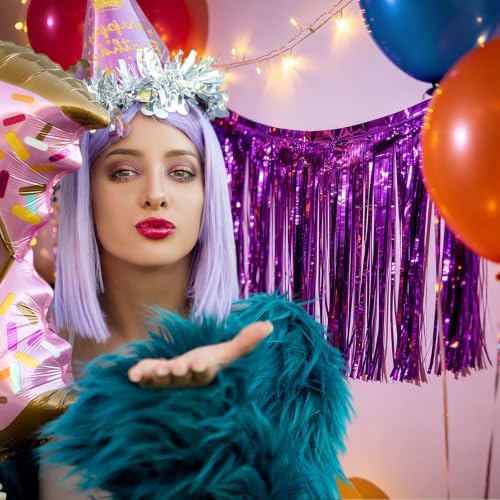 Purple Streamers Parade Float Decorations 3 Packs 36 Feet Metallic Purple Foil Fringe Garland Wall Ceiling, alternate view 6