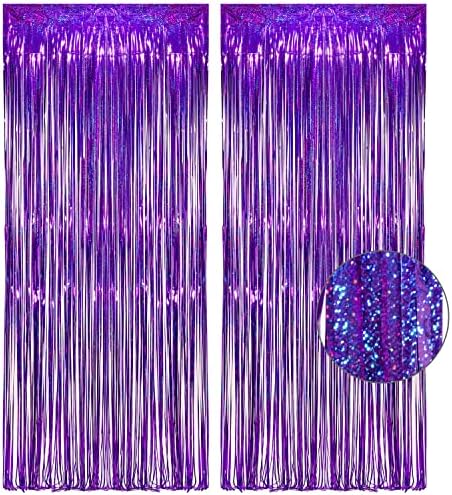 Purple Tinsel Curtain Party Backdrop - 3.2ft x 8.2ft - Pack of 2