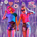 Purple Tinsel Curtain Party Backdrop - 3.2ft x 8.2ft - Pack of 2, alternate view 3