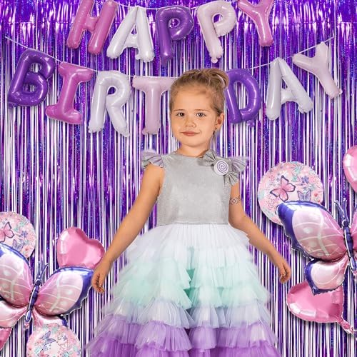 Purple Tinsel Curtain Party Backdrop - 3.2ft x 8.2ft - Pack of 2, alternate view 5