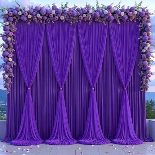 Purple Tulle Backdrop Curtain for Parties Wedding,20ft x 10ft Wrinkle Free Curtain Backdrop,2 Layer Drapes for