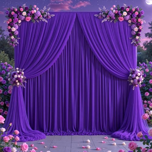Purple Tulle Backdrop Curtain for Parties Wedding,20ft x 10ft Wrinkle Free Curtain Backdrop,2 Layer Drapes for, alternate