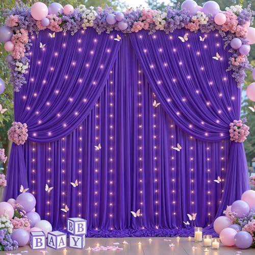 Purple Tulle Backdrop Curtain for Parties Wedding,20ft x 10ft Wrinkle Free Curtain Backdrop,2 Layer Drapes for, alternate