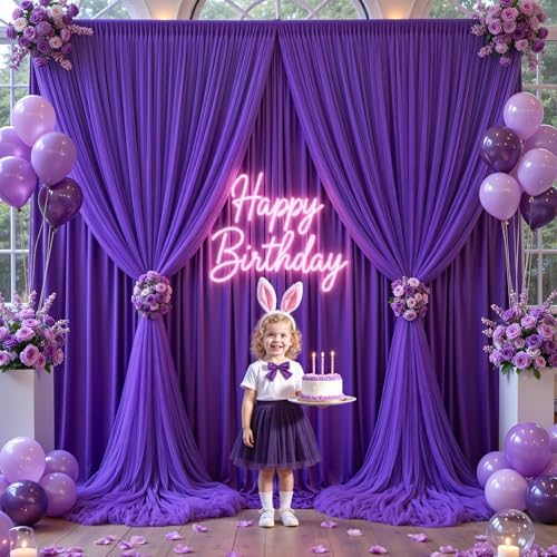 Purple Tulle Backdrop Curtain for Parties Wedding,20ft x 10ft Wrinkle Free Curtain Backdrop,2 Layer Drapes for, alternate