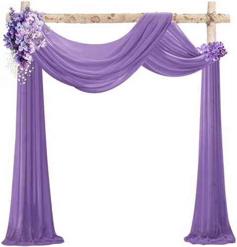 Purple Wedding Arch Draping Fabric Chiffon Fabric, 29in x 18Ft Sheer Chiffon Outdoor Curtain for Wedding