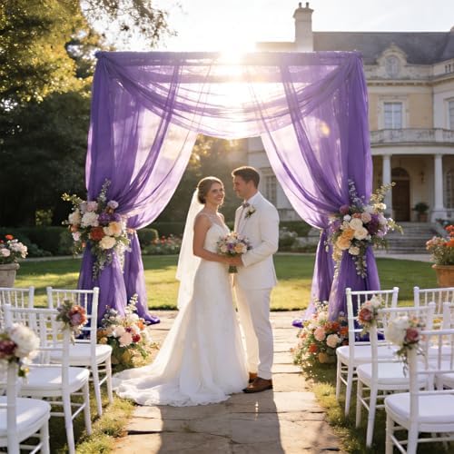 Purple Wedding Arch Draping Fabric Chiffon Fabric, 29in x 18Ft Sheer Chiffon Outdoor Curtain for Wedding, alternate view 4