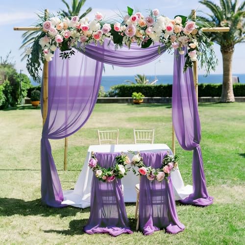 Purple Wedding Arch Draping Fabric Chiffon Fabric, 29in x 18Ft Sheer Chiffon Outdoor Curtain for Wedding, alternate view 5