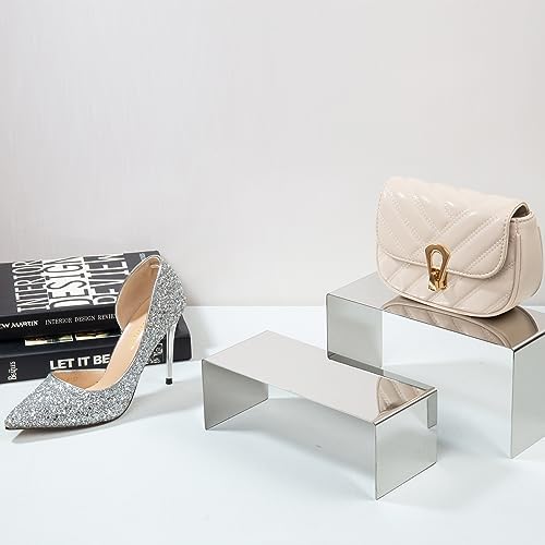 Purse Display Stand, 3 Silver Risers Display Stands Stainless Steel, Heavy Duty Countertop Shoes Stand Handbag, alternate